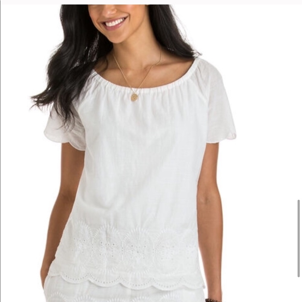 VINEYARD VINES White Eyelet Scalloped Top Medium